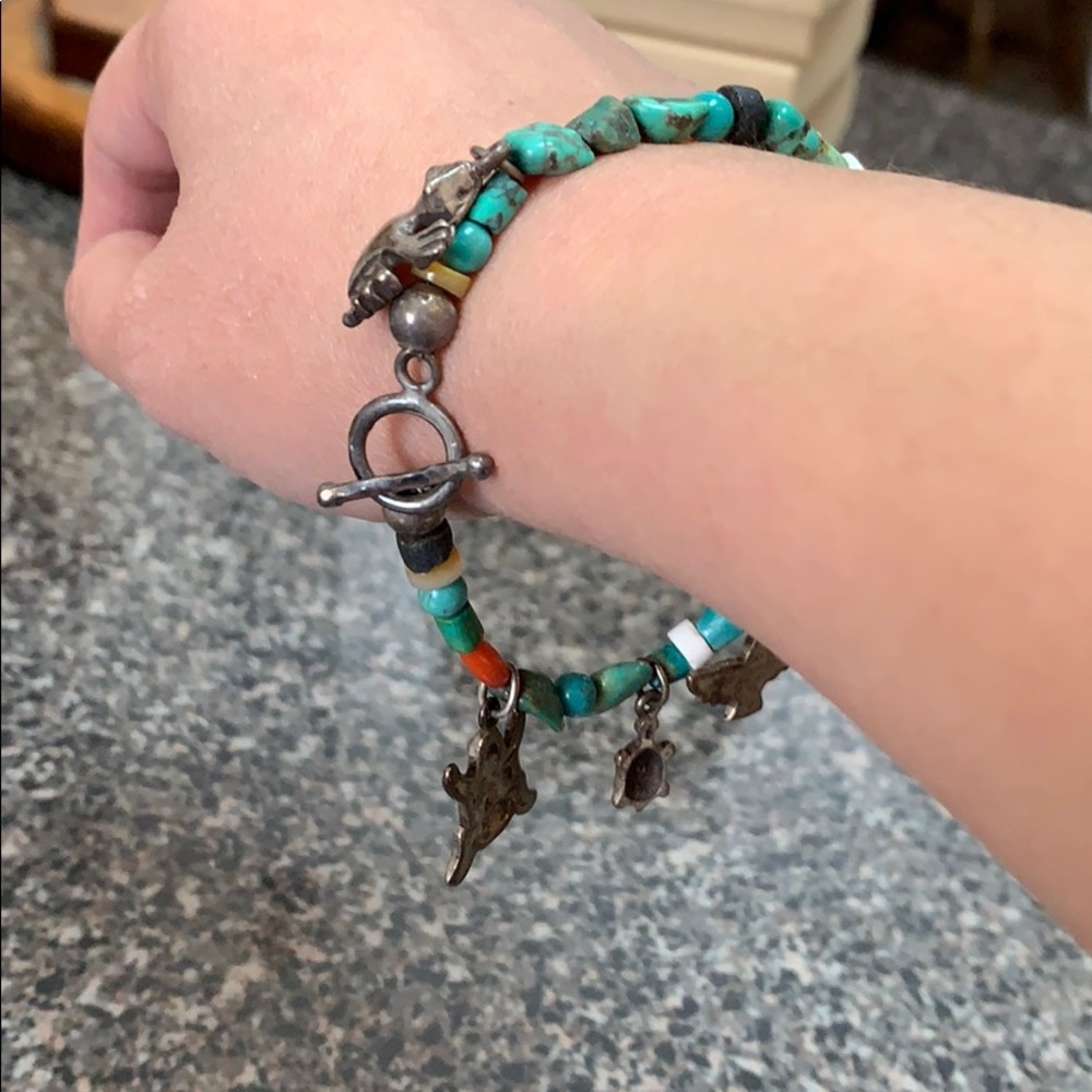 Handmade turquoise bracelet w/ charms - Picture 3 of 6